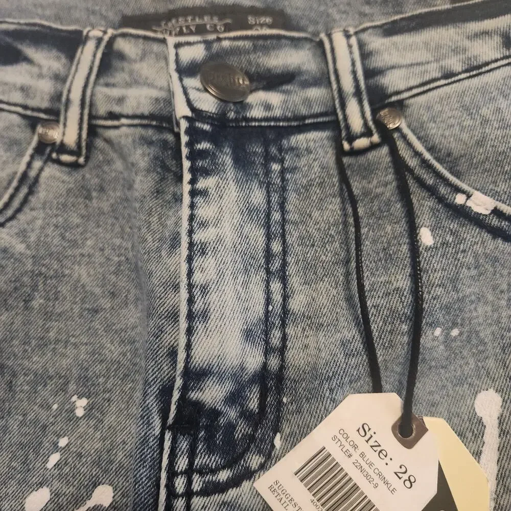 NWT Trestles Supply Men's 28 Blue Medium Wash White Paint Splatter Denim Shorts - Picture 10 of 16